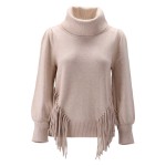  K-Design Trui Rolkraag met Franjes BEIGE V852